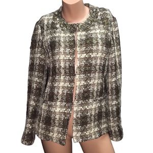 NEW Chico's Embellished Tweed Career Blazer size 0 Brown